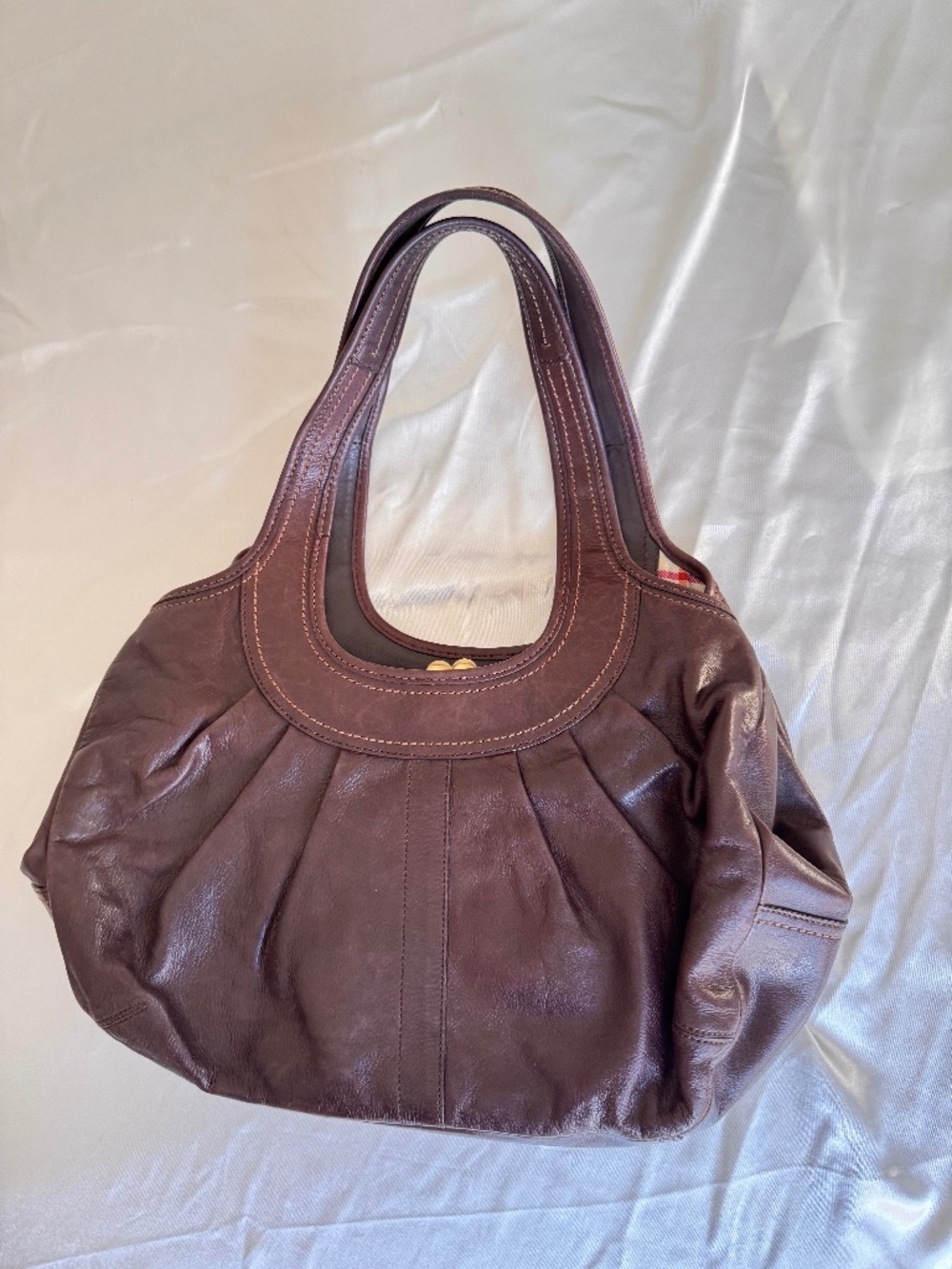 Coach Ergo Kiss Lock Pleated Leather Shoulder Bag Brown